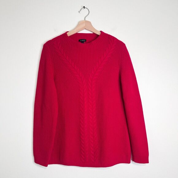 Talbots Red Cable Knit Shaker Sweater Women’s Size L Wool Blend Pullover - Picture 2 of 6
